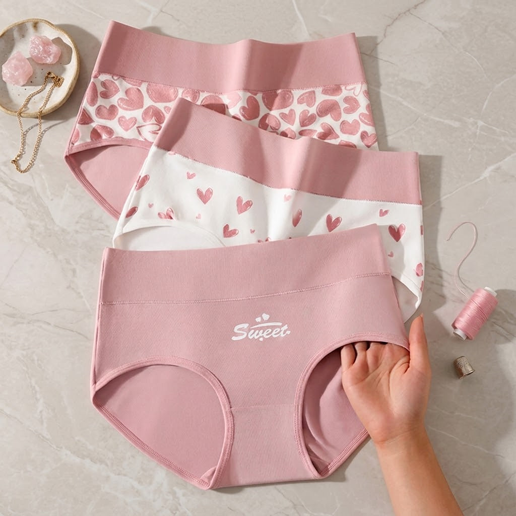 Culottes taille haute en coton doux à motifs cœurs – Lot de 6