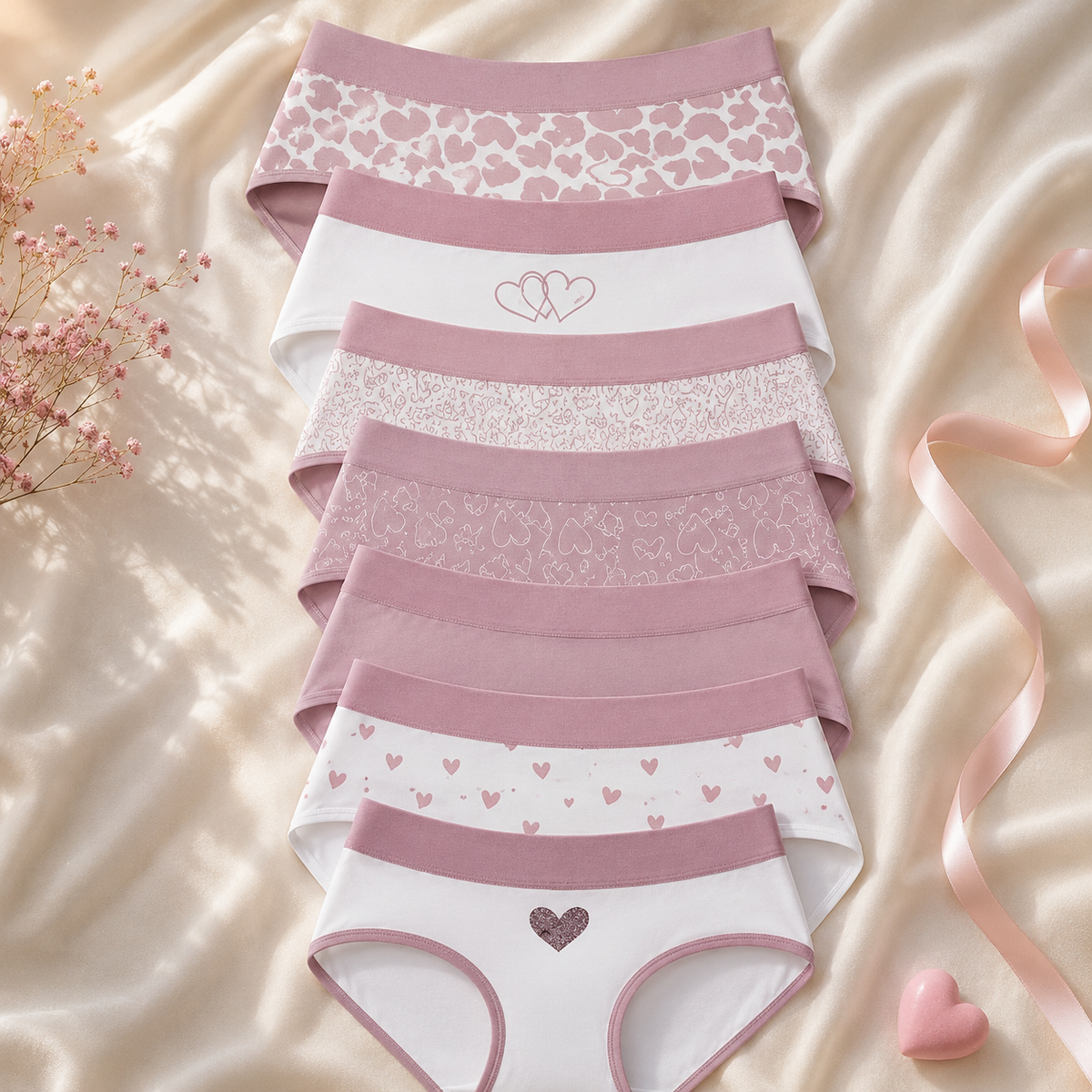 Culottes taille haute en coton doux à motifs cœurs – Lot de 6